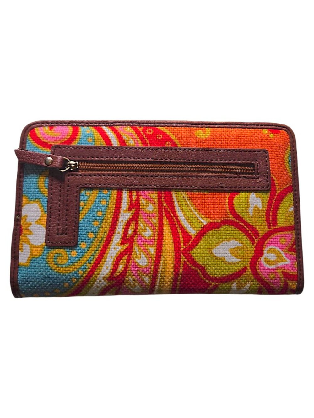 Spartina 449 Pink Paisley Floral Leather Linen Snap Wallet Cardholder Bifold - Picture 3 of 13